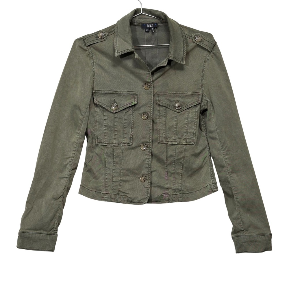 Paige Pacey Collared Jacket Women's XS Green Military Epaulets Pockets Utility